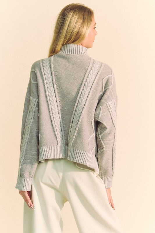 Davi & Dani Cable-Knit Turtleneck Dropped Shoulder Sweater