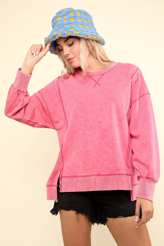 Pink Mineral Washed French Terry Oversized Top