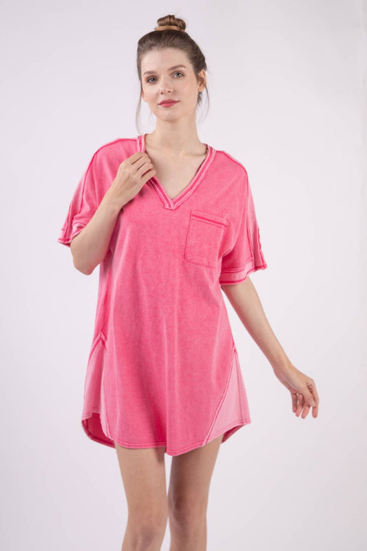 Oversized Washed T-shirt Knit Dress | HOT PINK