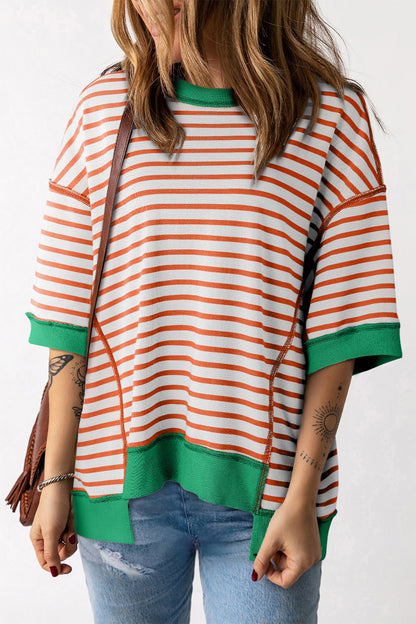 Striped Round Neck Half Sleeve T-Shirt