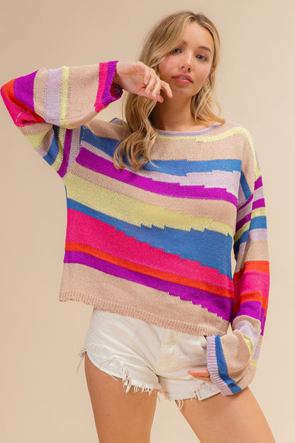 Gentri Multi Geometric Stripe Sweater