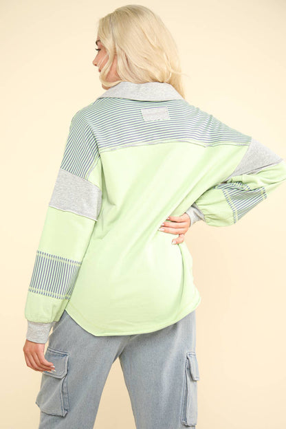 Color Block Oversized Casual Knit Top | APPLE GREEN