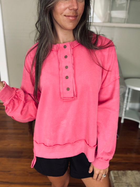 Dreamy Pink Henley Pullover