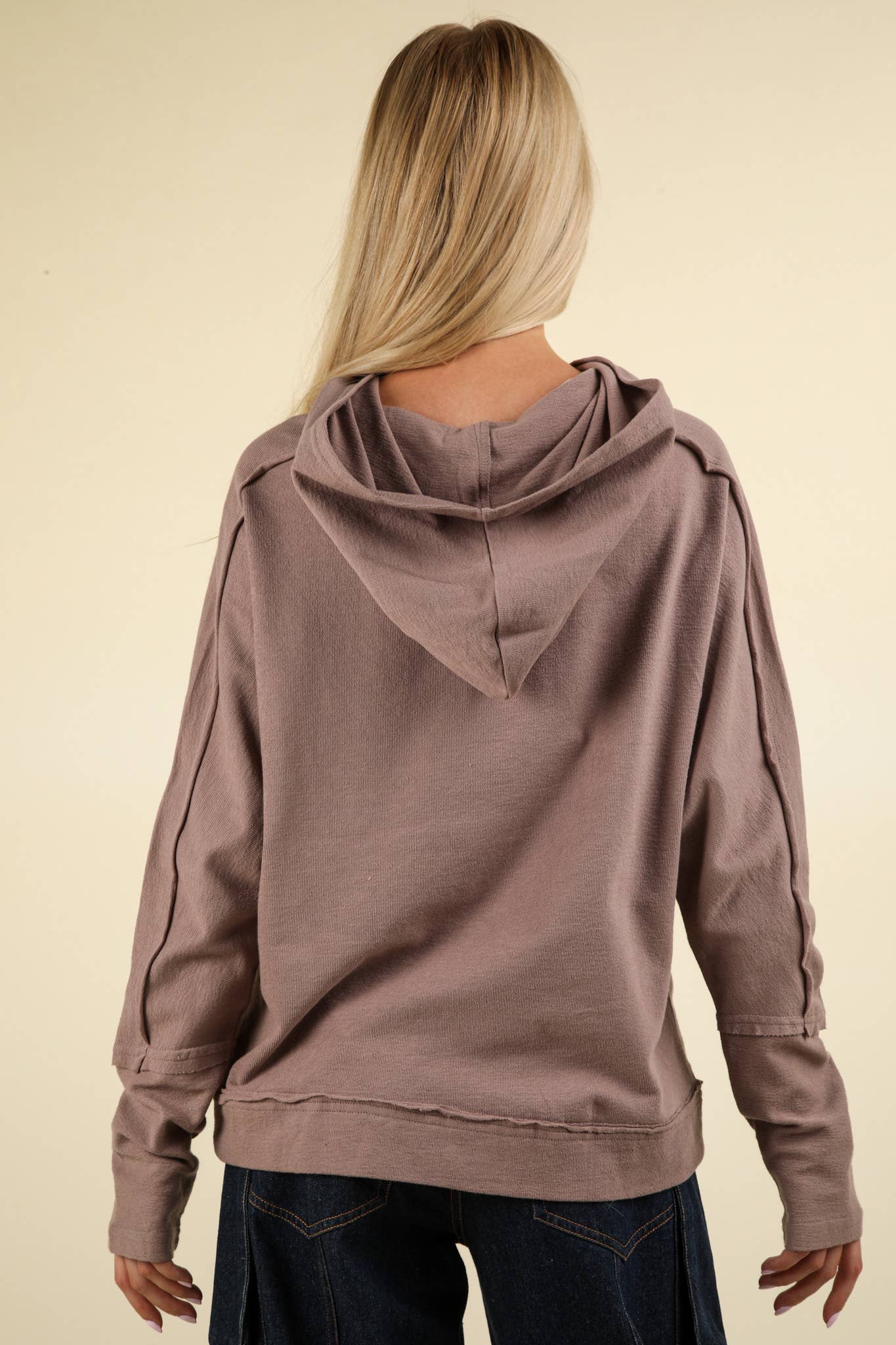 Raw Edge Detail Hoodie Top | MOCHA