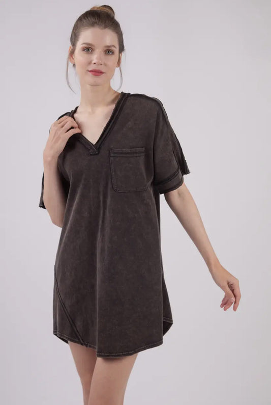 Oversized Washed T-shirt Knit Dress | BLACK