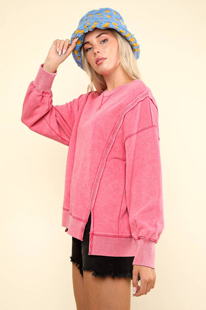 Pink Mineral Washed French Terry Oversized Top