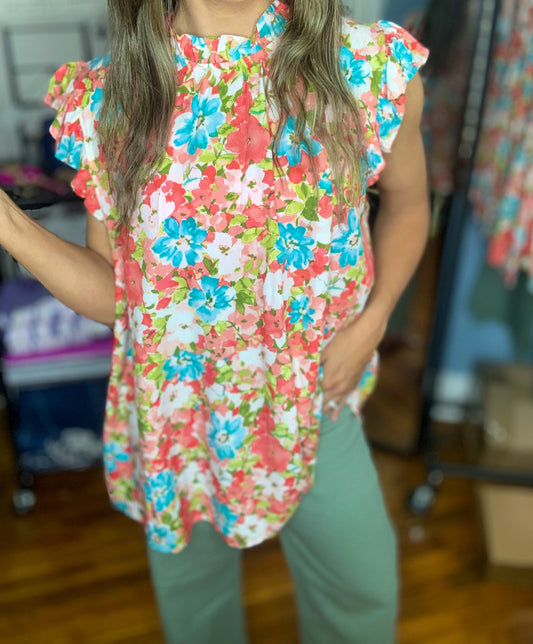 Floral Ruffle Top- Curvy