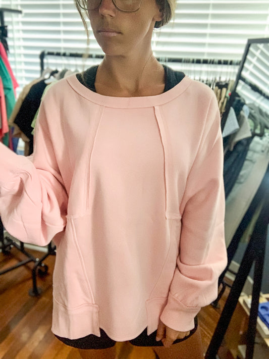 Patchwork Oversized Pullover- Pink