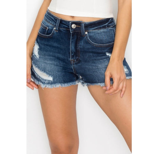 Vintage Frayed Denim Shorts- Dark