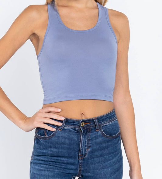 Jessica Jersey Crop Tank- Artic Blue