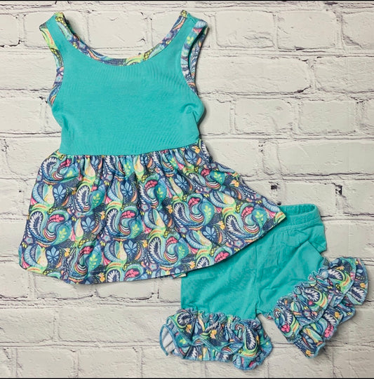 Girls Mint Paisley Short Set